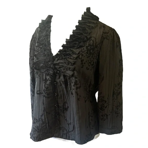 Harve Benard Women Top Size L Ruffle Crinkle Satin Goth Glam Romantic Whimsigoth - Picture 3 of 6